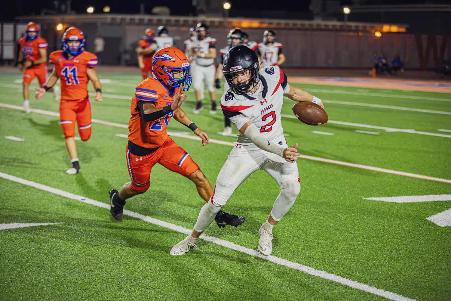 DRHS ball carrier looking open space to run